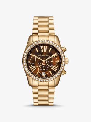 michael kors petite lexington pave gold tone watch|michael kors lexington watch.